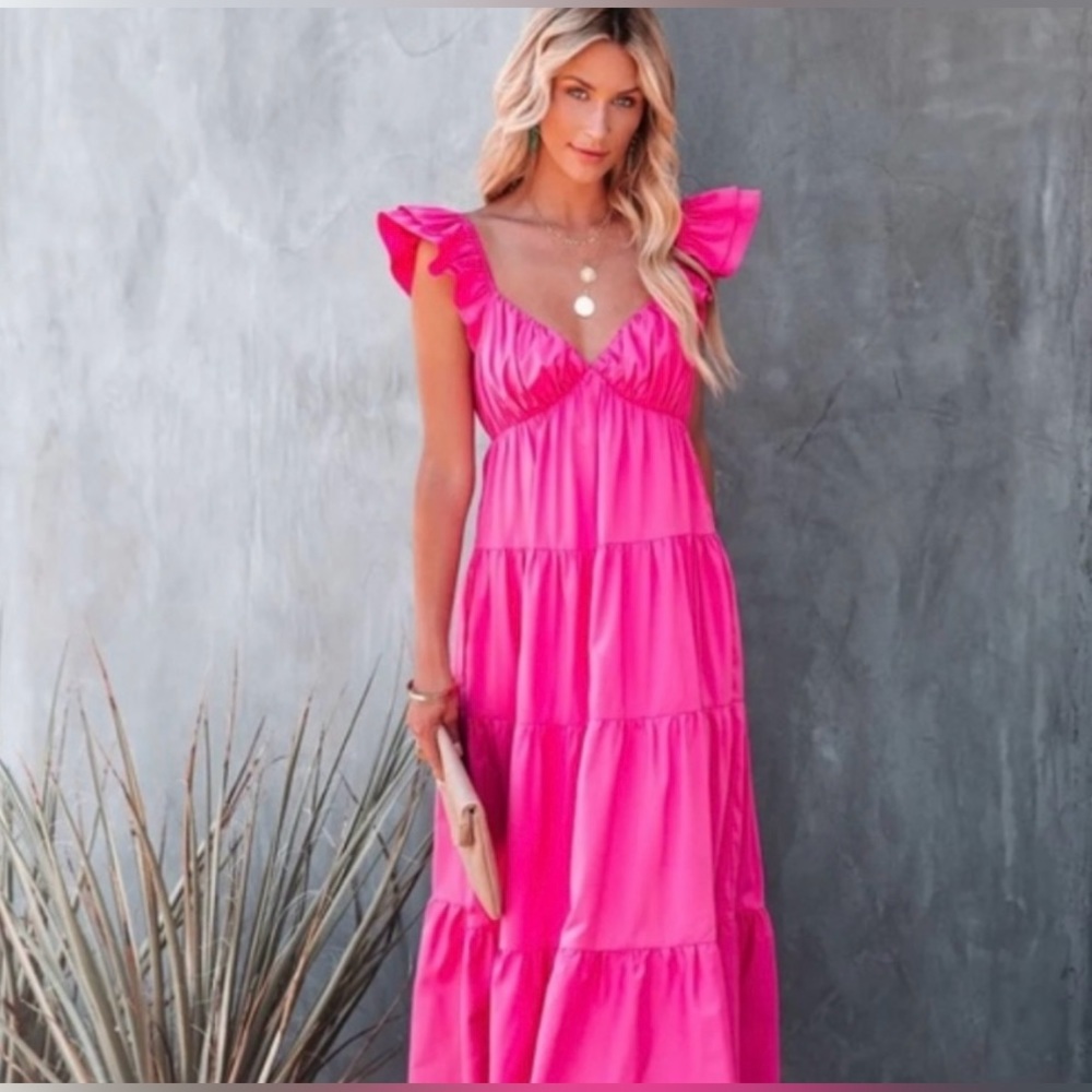 Pink Free the Roses Caprice Tiered Ruffle Maxi Dress in size medium. Never worn.